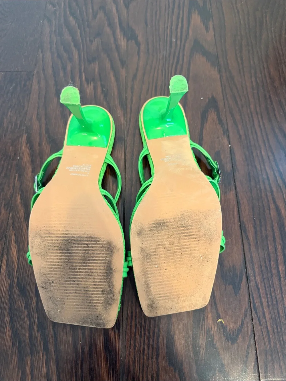 Steve Madden Neon Green Strappy Square-Toe Heeled Sandals